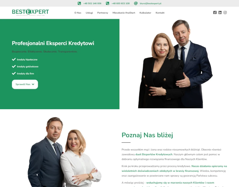 Zrzut ekranu strony głównej realizacji BestExpert