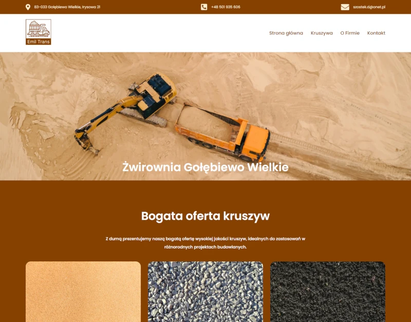 Zrzut ekranu strony głównej realizacji Emil Trans