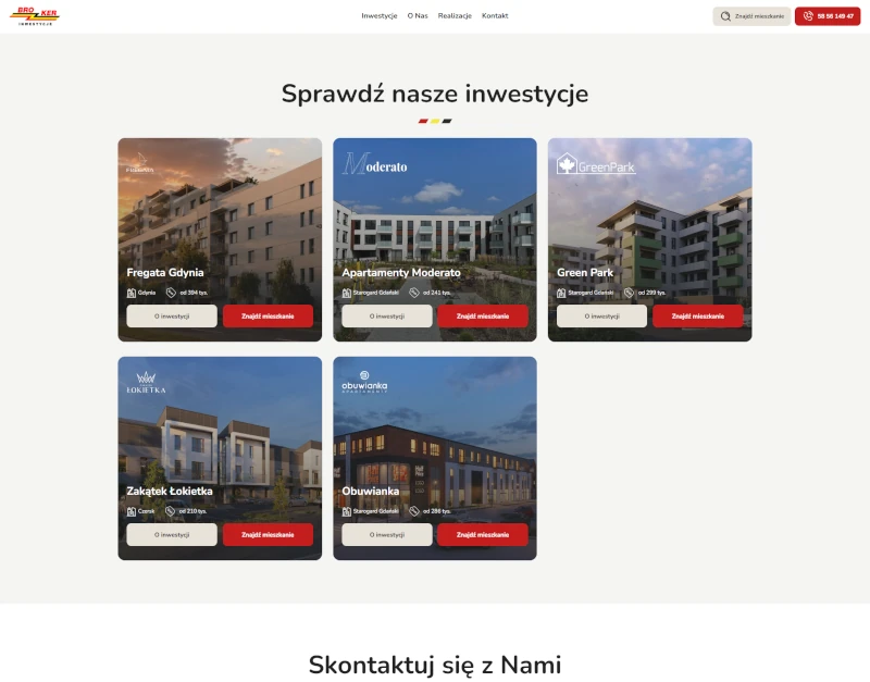 Zrzut ekranu strony głównej realizacji Broker Inwestycje